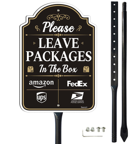 Smeryl delivery sign with 34-6 inch stake guides couriers to place packages in the box.