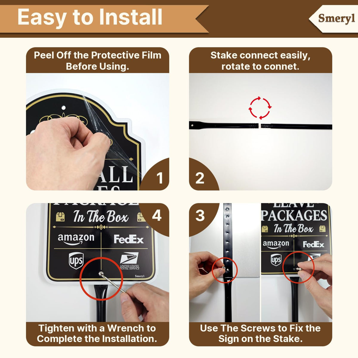 Smeryl rust-free aluminum sign withstands outdoor conditions for long-lasting visibility.
