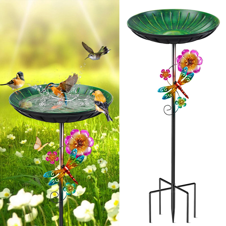 SMFANLIN metal bird bath outdoor view highlights sturdy construction for steady garden splash.