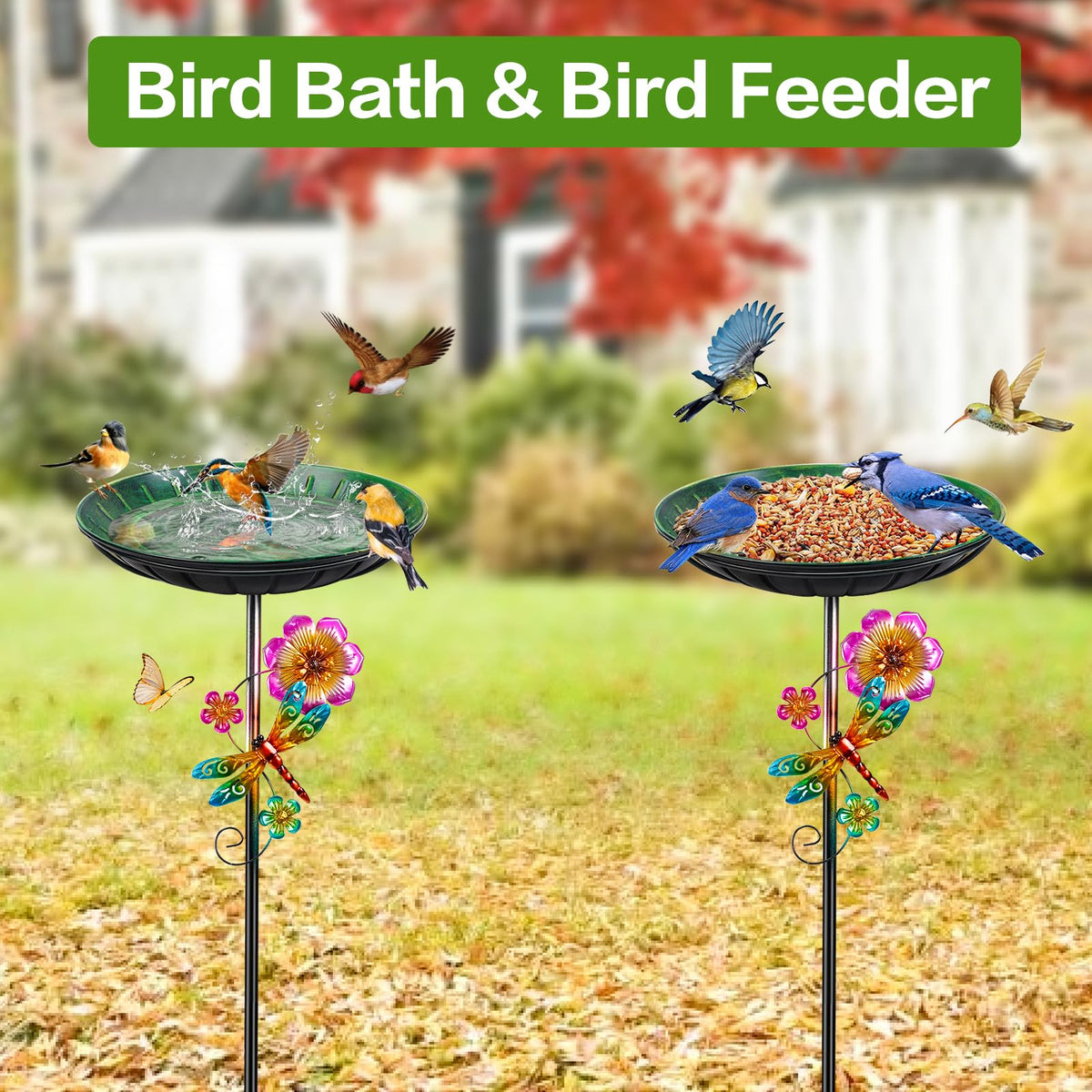 SMFANLIN vintage green bird bath adds classic charm to garden.