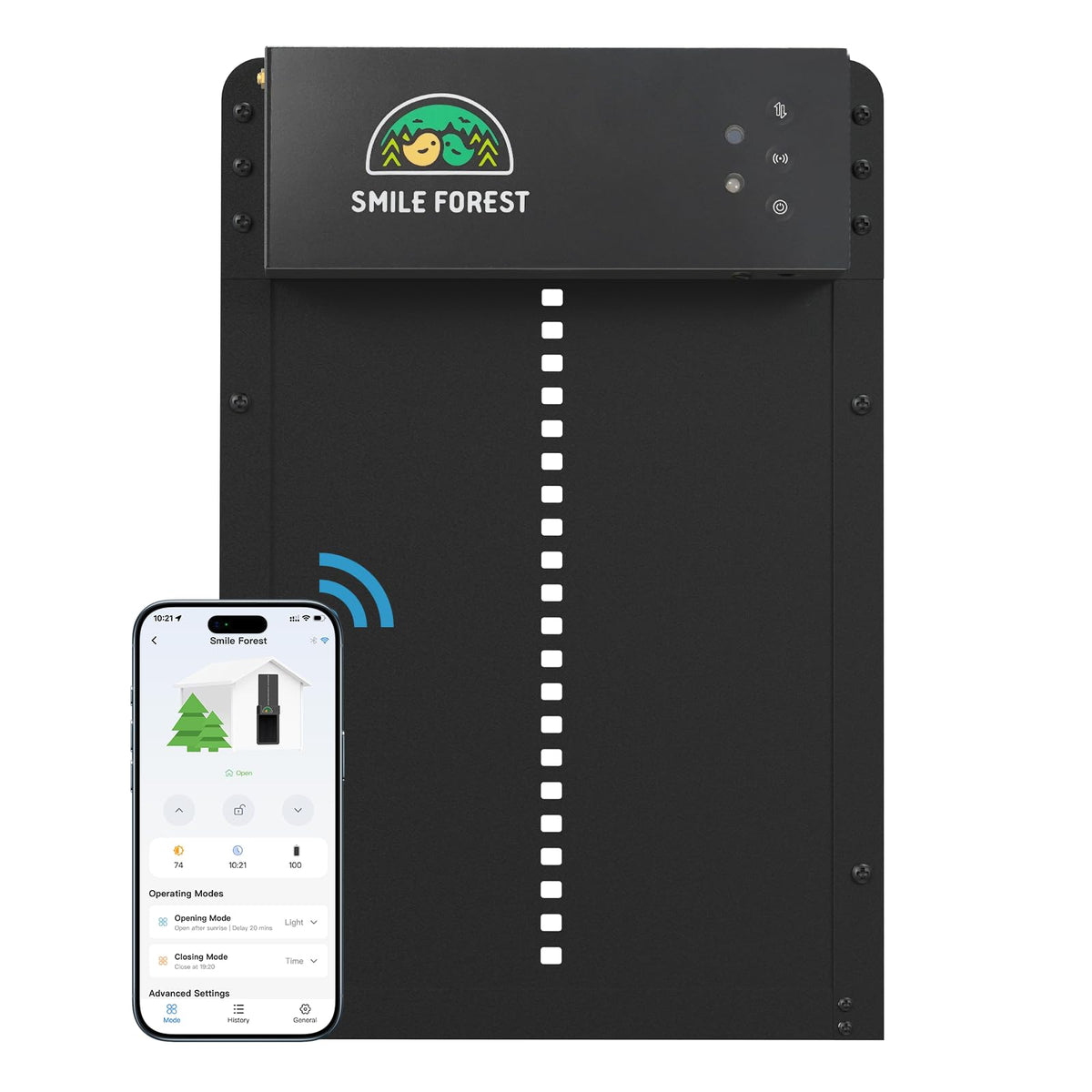 SMILE FOREST Smart Coop Door front view with durable predator-proof aluminum
