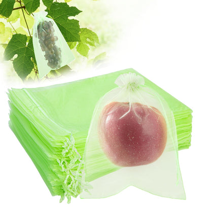 SmileLucky fruit protection bags with drawstring; close-up of breathable mesh for pest protection.