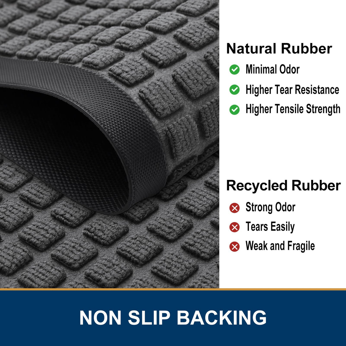 Smiry beveled rubber edge drains water and preserves a dry entry.
