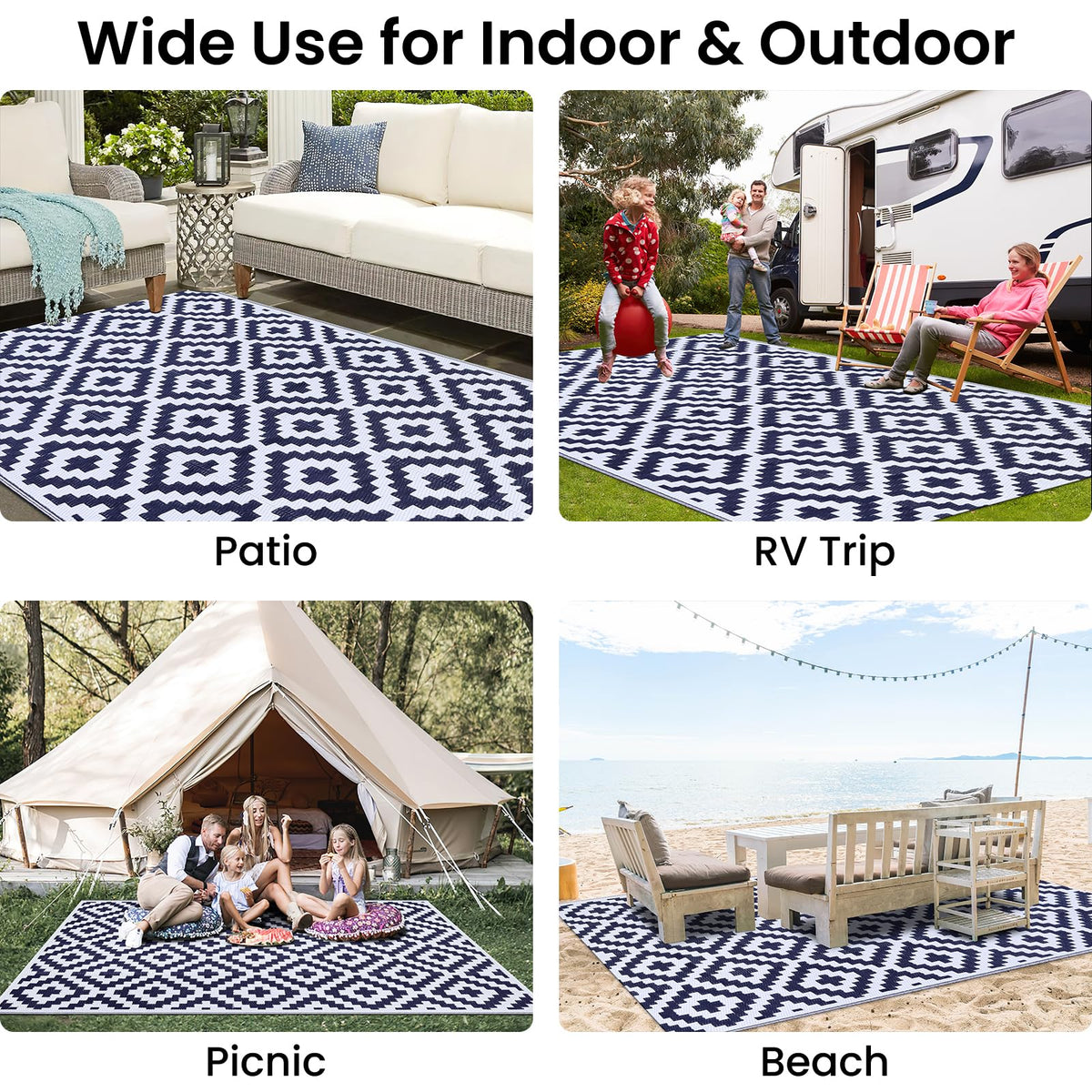 Smiry color navy-white rug complements any outdoor space with sturdy construction