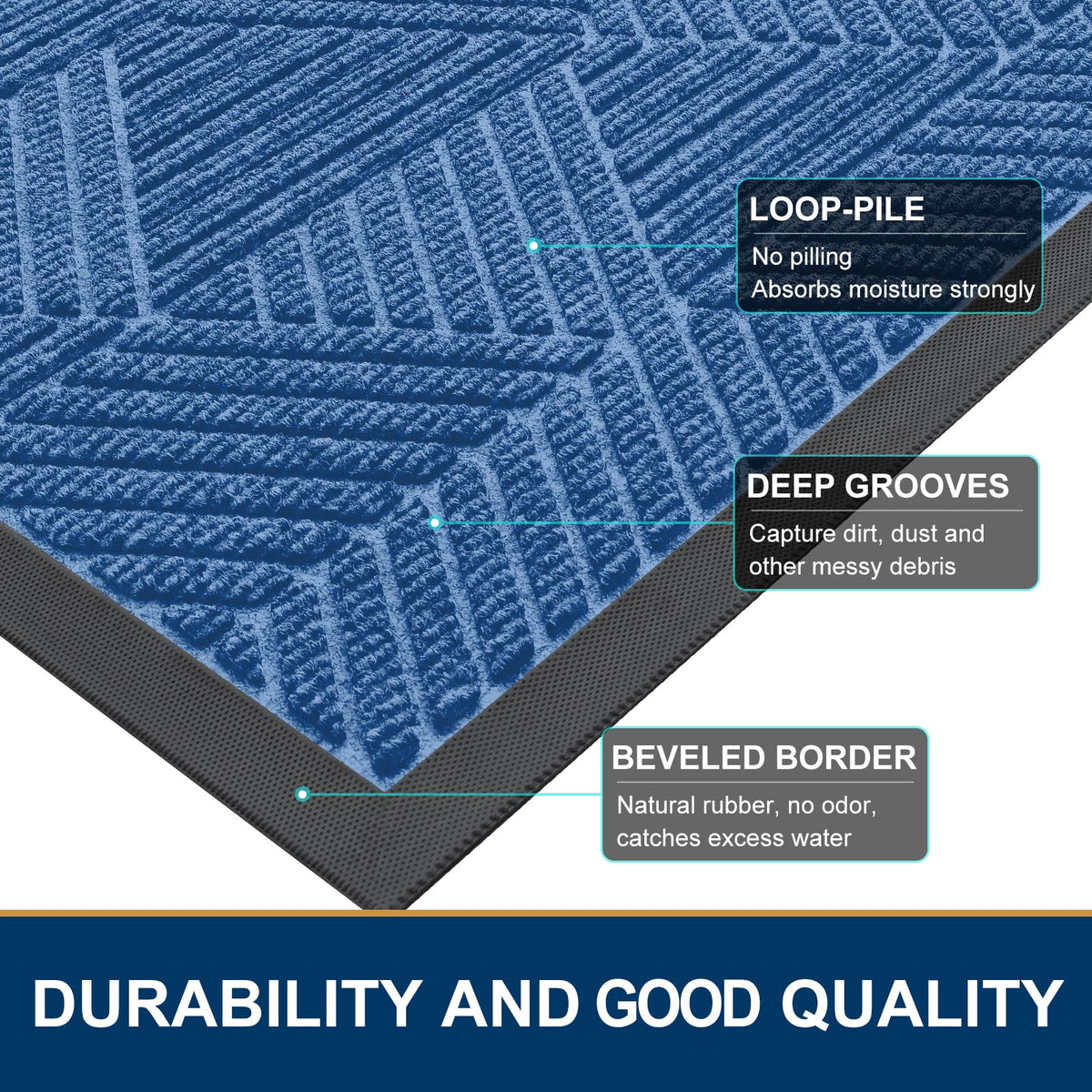 Smiry door mat traps moisture and dirt from shoes before entering.