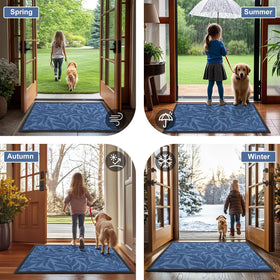 Blue Smiry mat complements many decors while trapping debris at the door.
