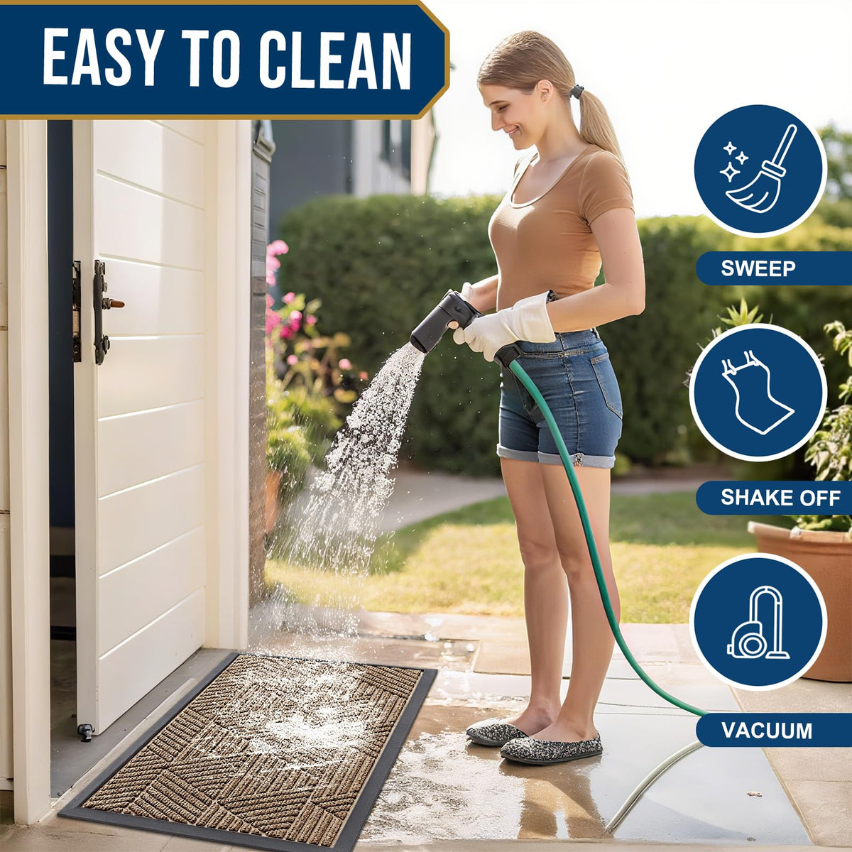 Smiry easy-clean surface is quick to sweep, wash, or hose