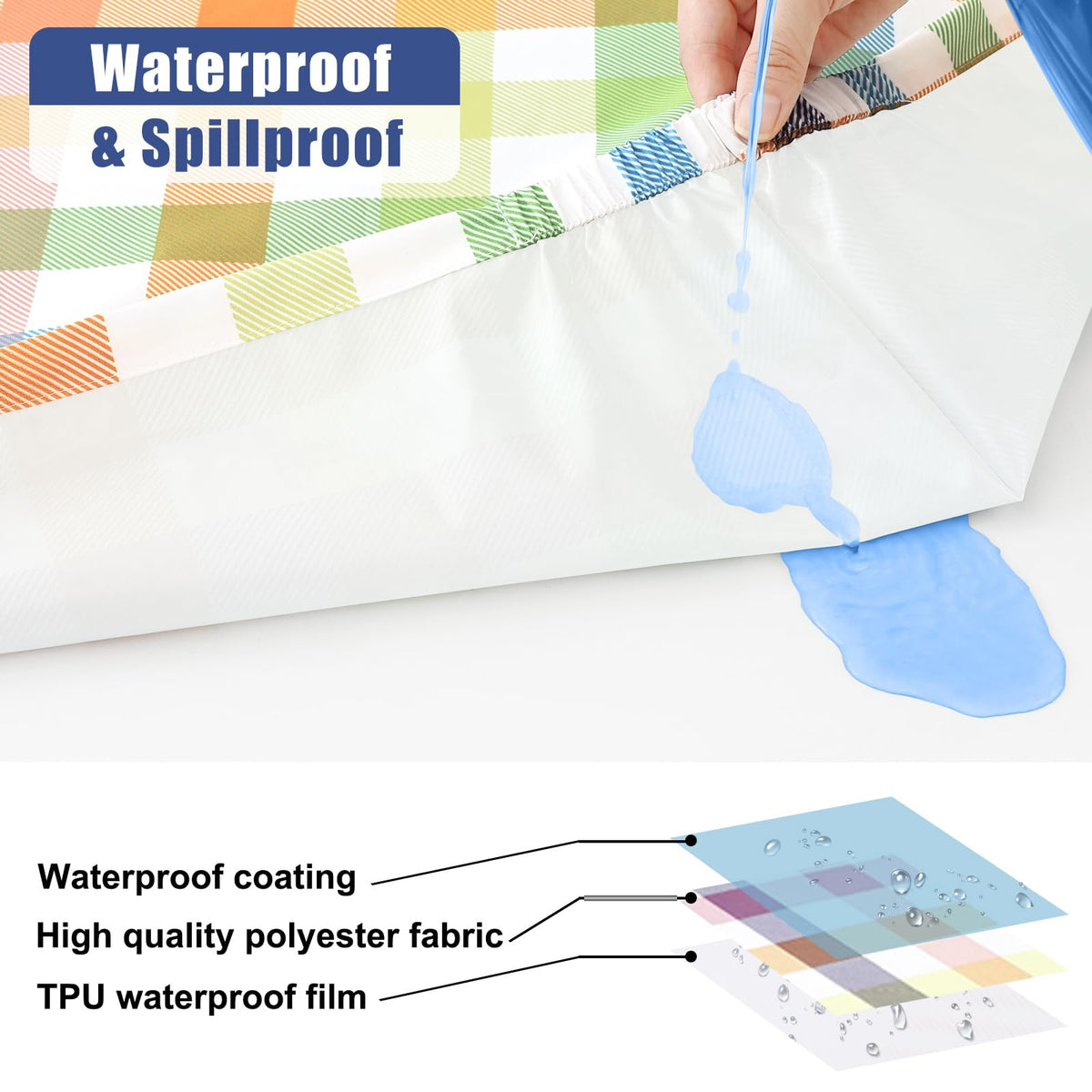 Elastic edge secures Smiry tablecloth for stable outdoor meals.