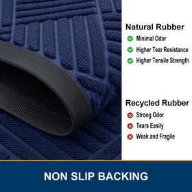 Smiry navy mat is easy to clean with broom or hose.