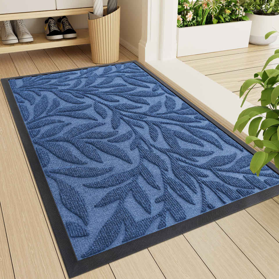 Smiry front door mat in blue traps dirt at the entrance and keeps floors clean.