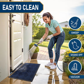 Smiry navy mat suited for indoor and outdoor entryways.