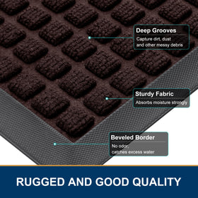 Smiry mat features a non-slip liner for safe door use.