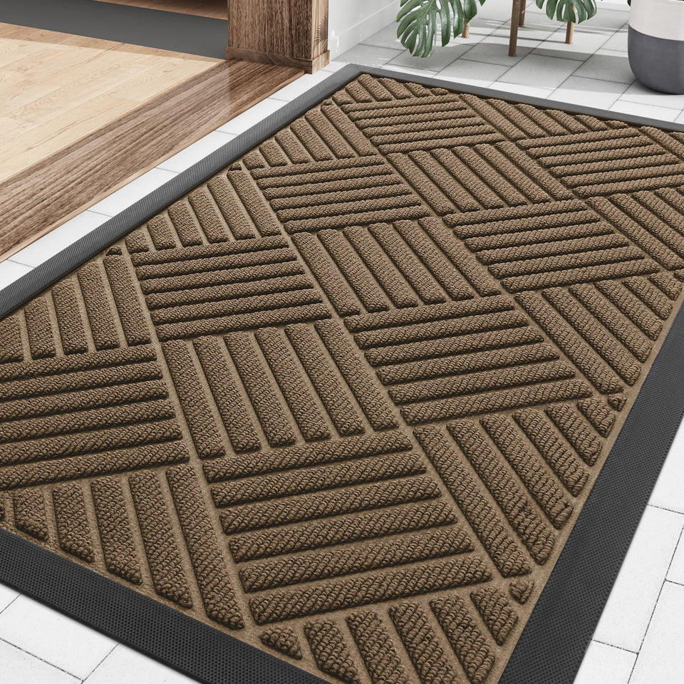 Smiry front door mat in brown for outdoor use traps dirt and moisture