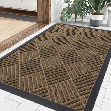 Smiry front door mat outdoor entrance with non slip surface traps dirt.