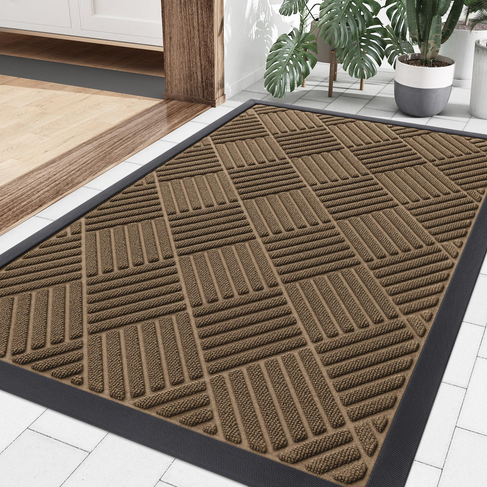 Smiry front door mat outdoor entrance with non slip surface traps dirt.