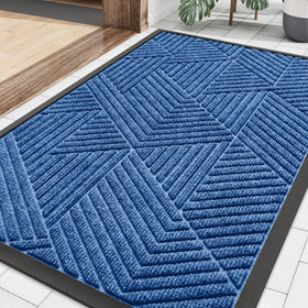 Smiry front door mat blue traps dirt at the threshold, keeping entryway clean.