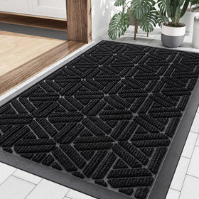 Smiry front door mat with grid geometric pattern traps dirt at entryways.