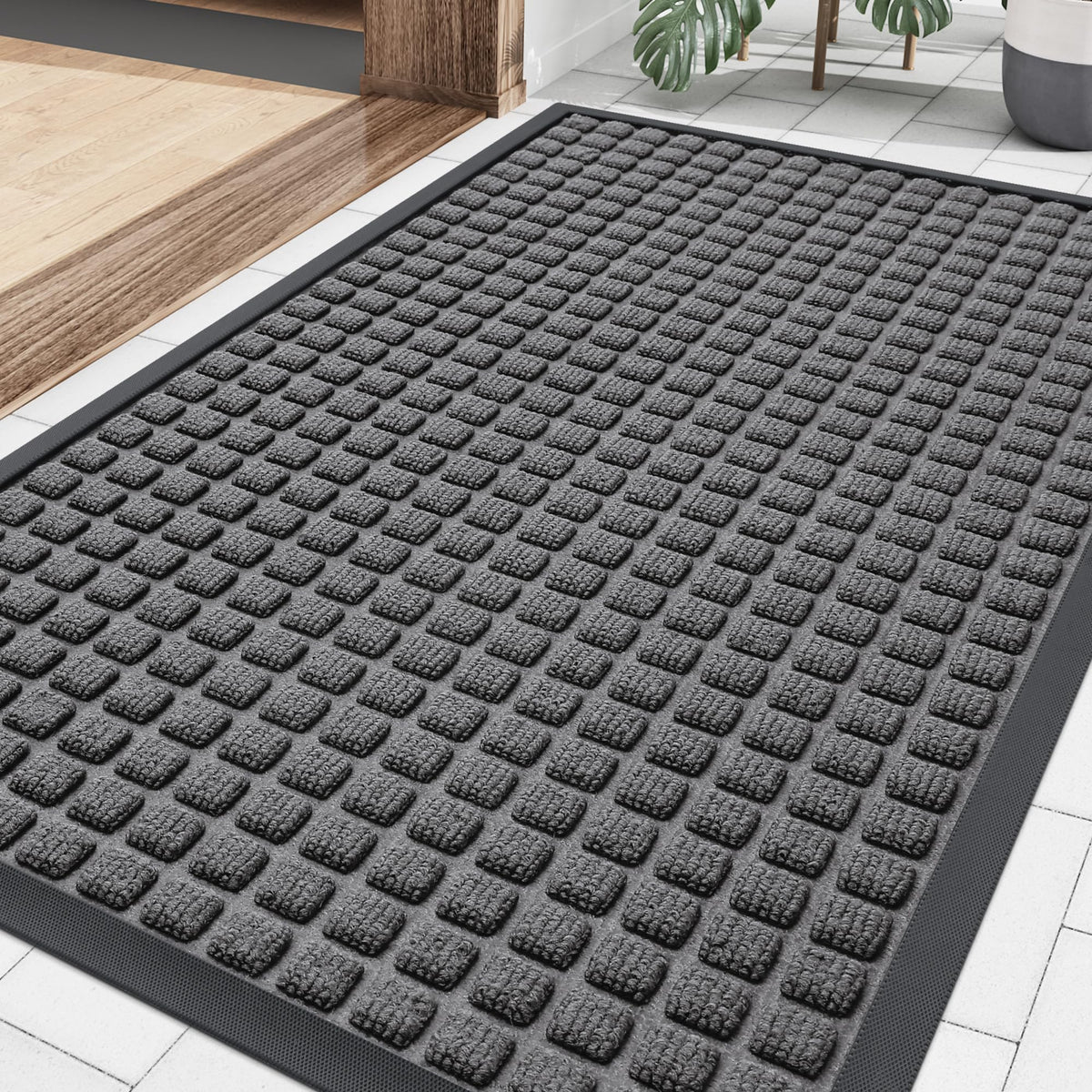 Smiry front door mat outside entrance with rugged texture traps dirt for a cleaner foyer.
