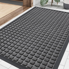 Smiry front door mat outside entrance with rugged texture traps dirt for a cleaner foyer.
