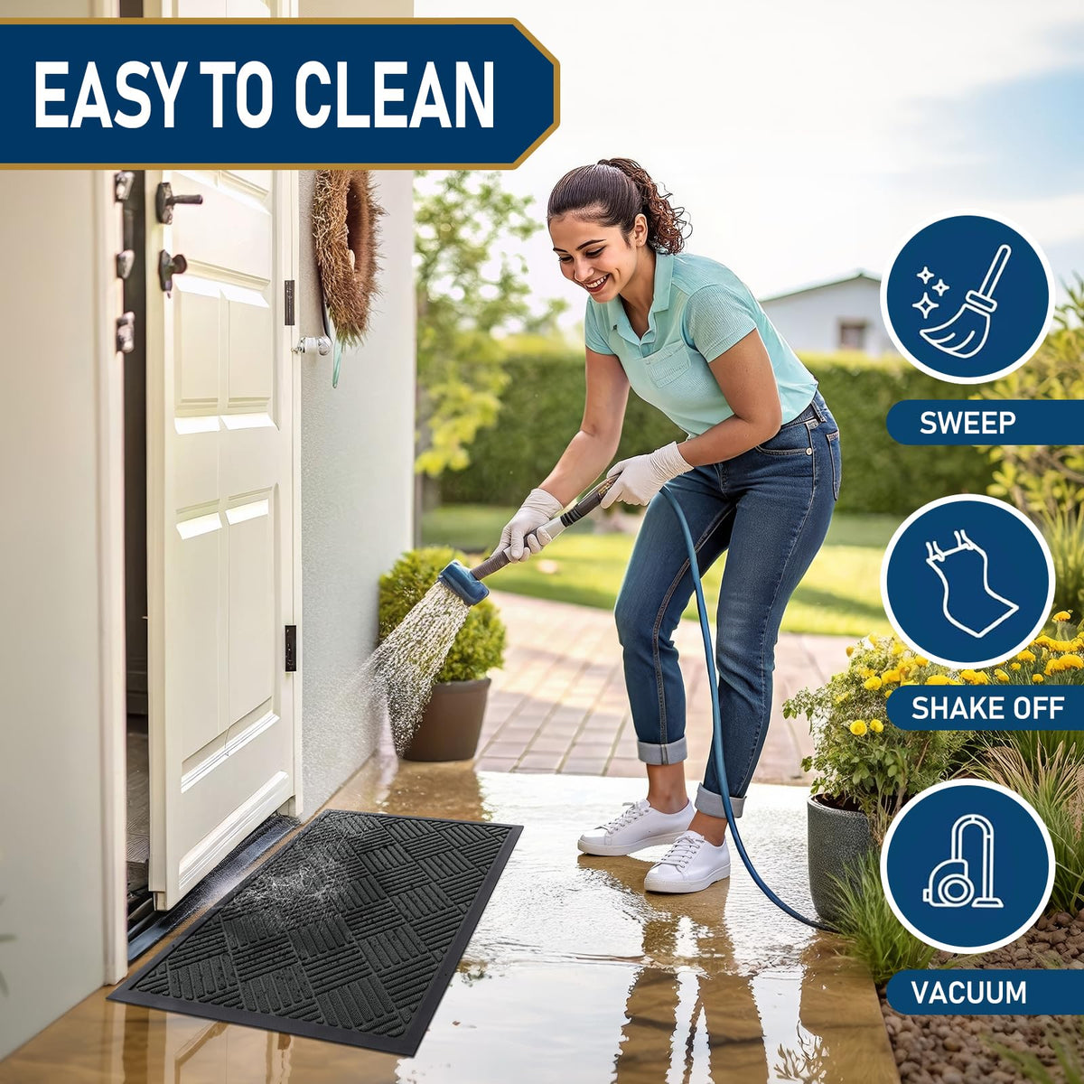Smiry heavy-duty entryway mat withstands high-traffic environments.
