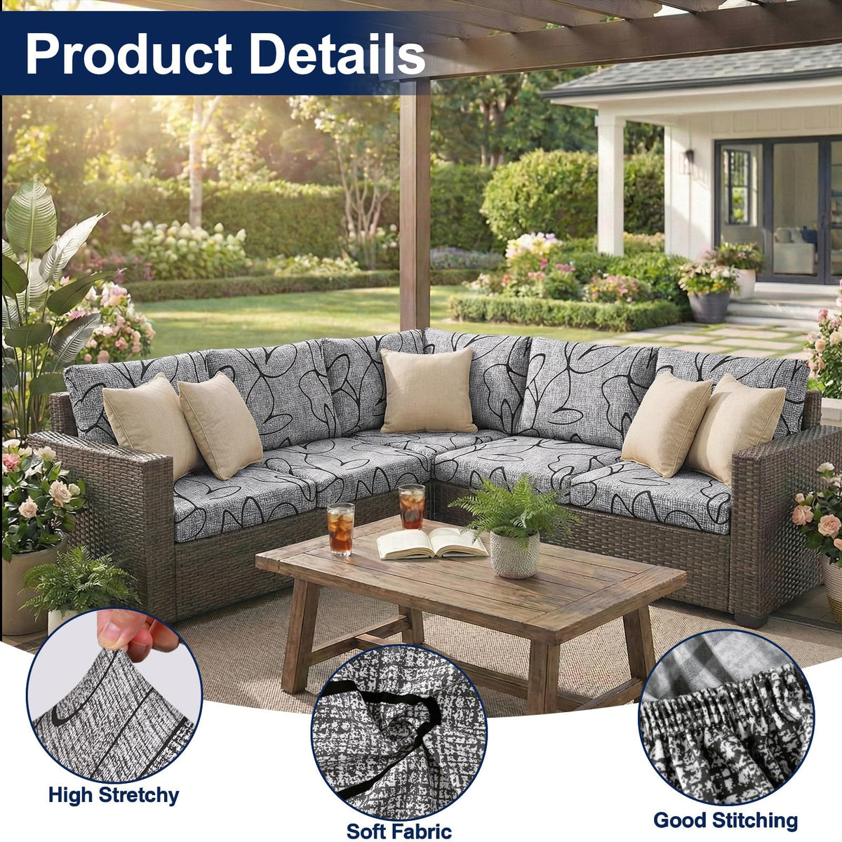 Smiry versatile grey and black cushion covers for indoor and outdoor decor