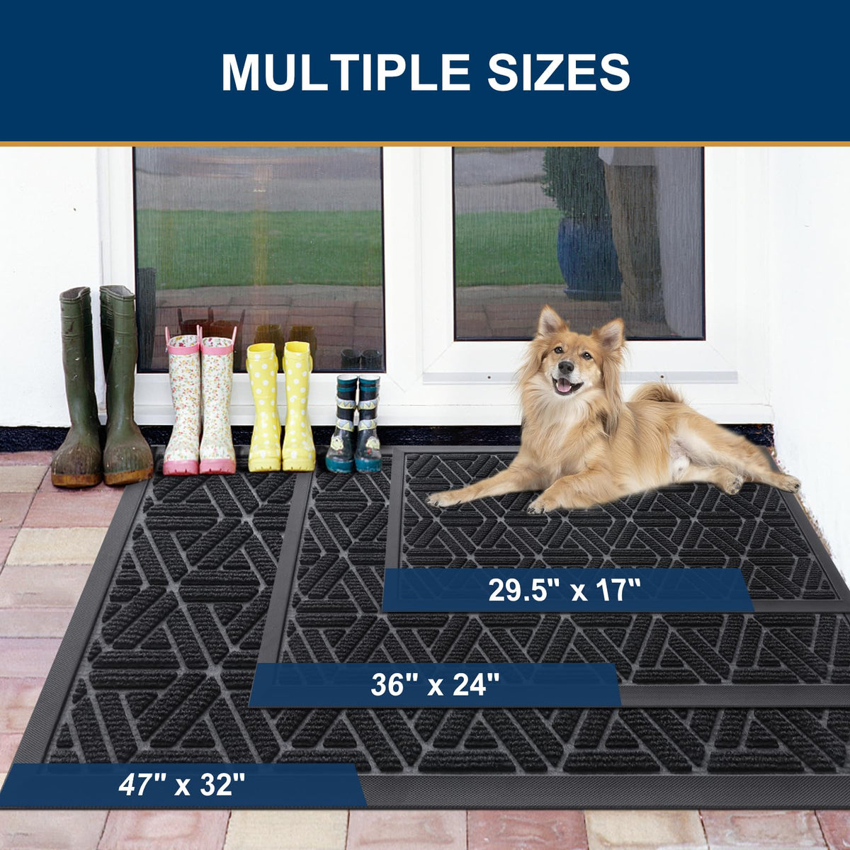 Smiry natural rubber doormat with beveled edge resists water and keeps floors dry.