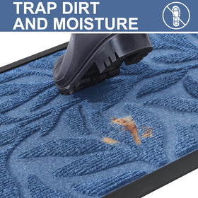 Smiry blue doormat with rubber edge reduces water intrusion on rainy days.