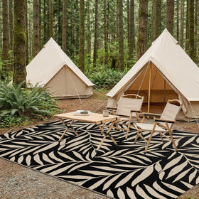 Smiry Outdoor Rug 5x8 in black-beige color blends with outdoor décor