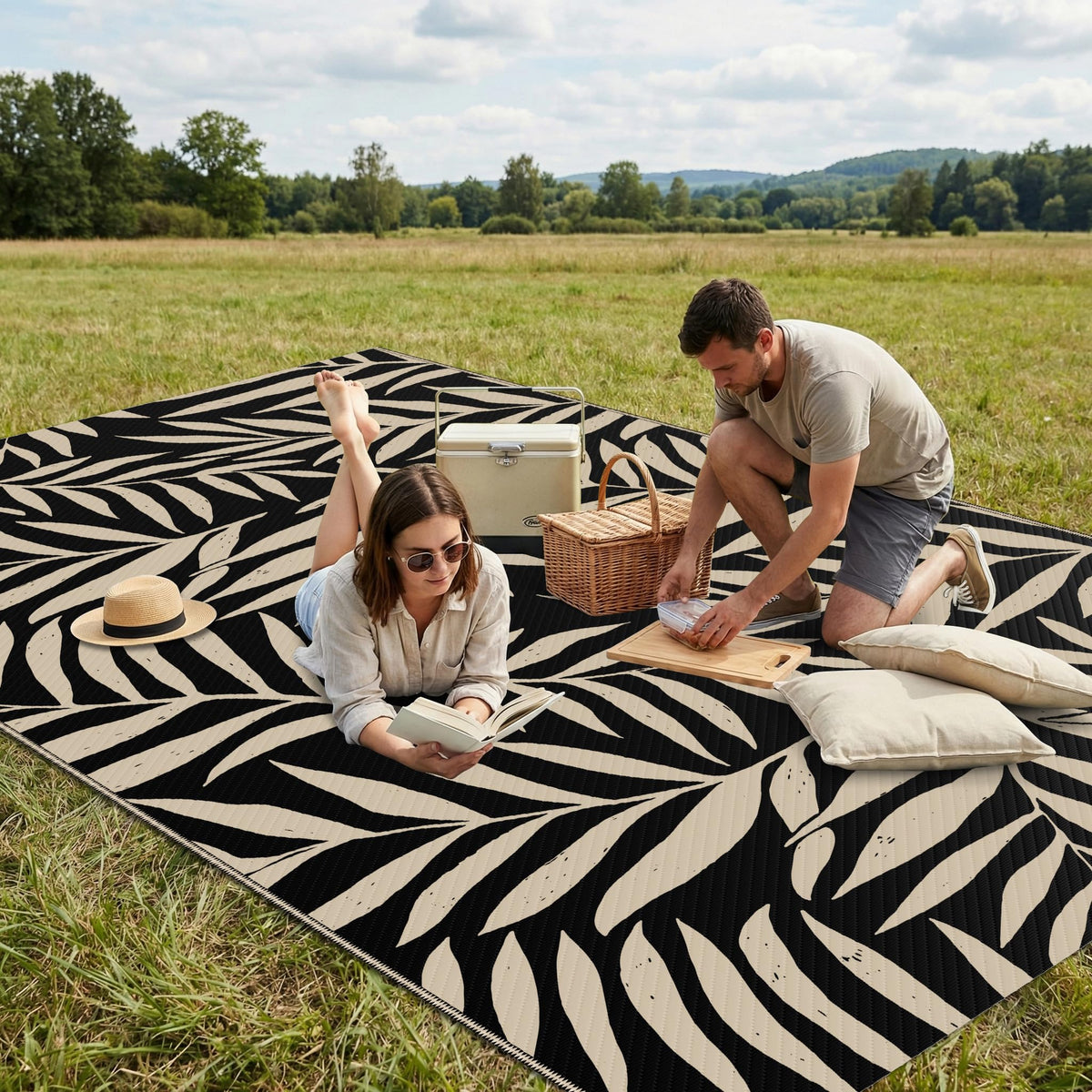 Smiry Outdoor Rug 5x8 is reversible, offering two stylish looks and extended lifespan
