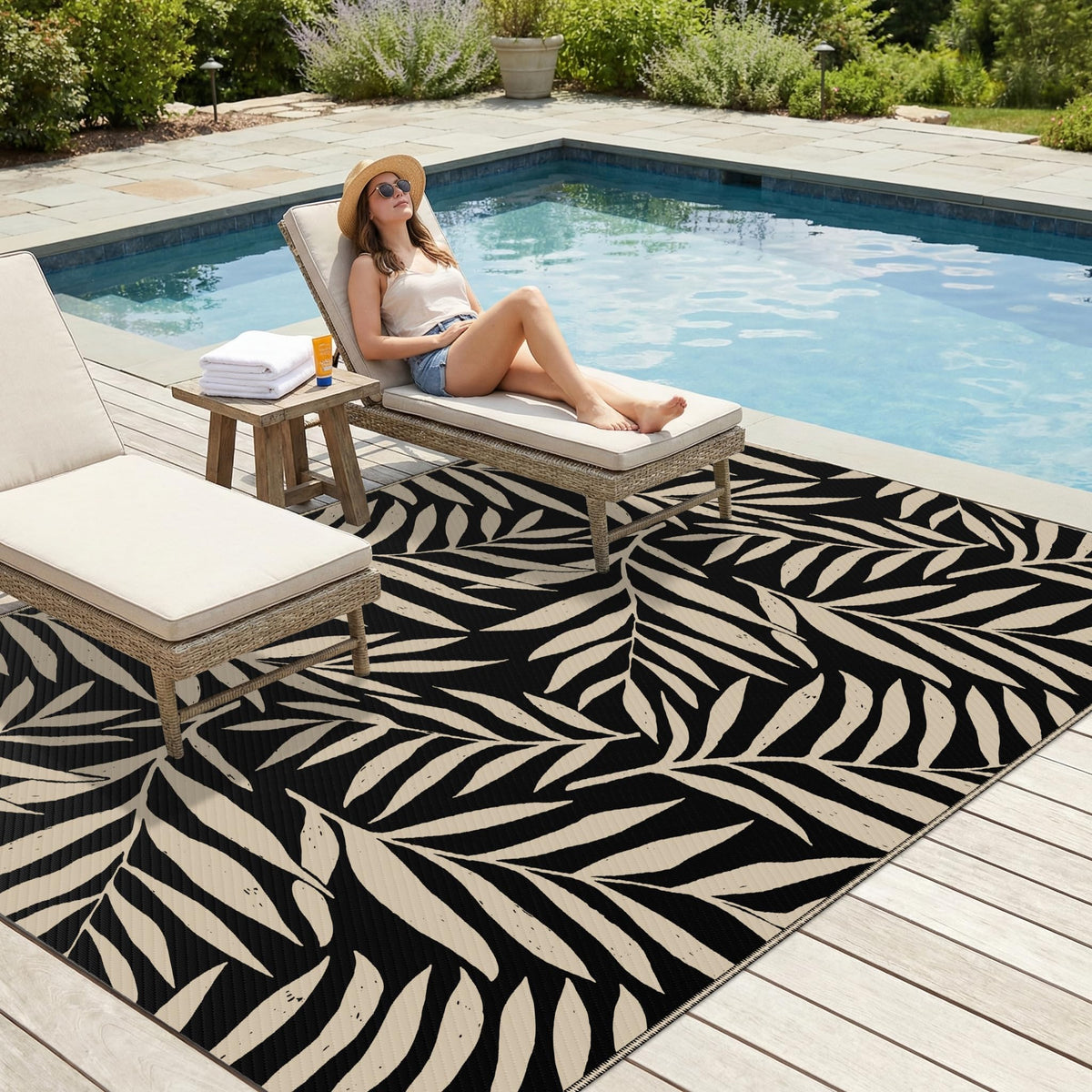 Smiry Outdoor Rug 5x8 with UV protection preserves color on sunlit patios and decks