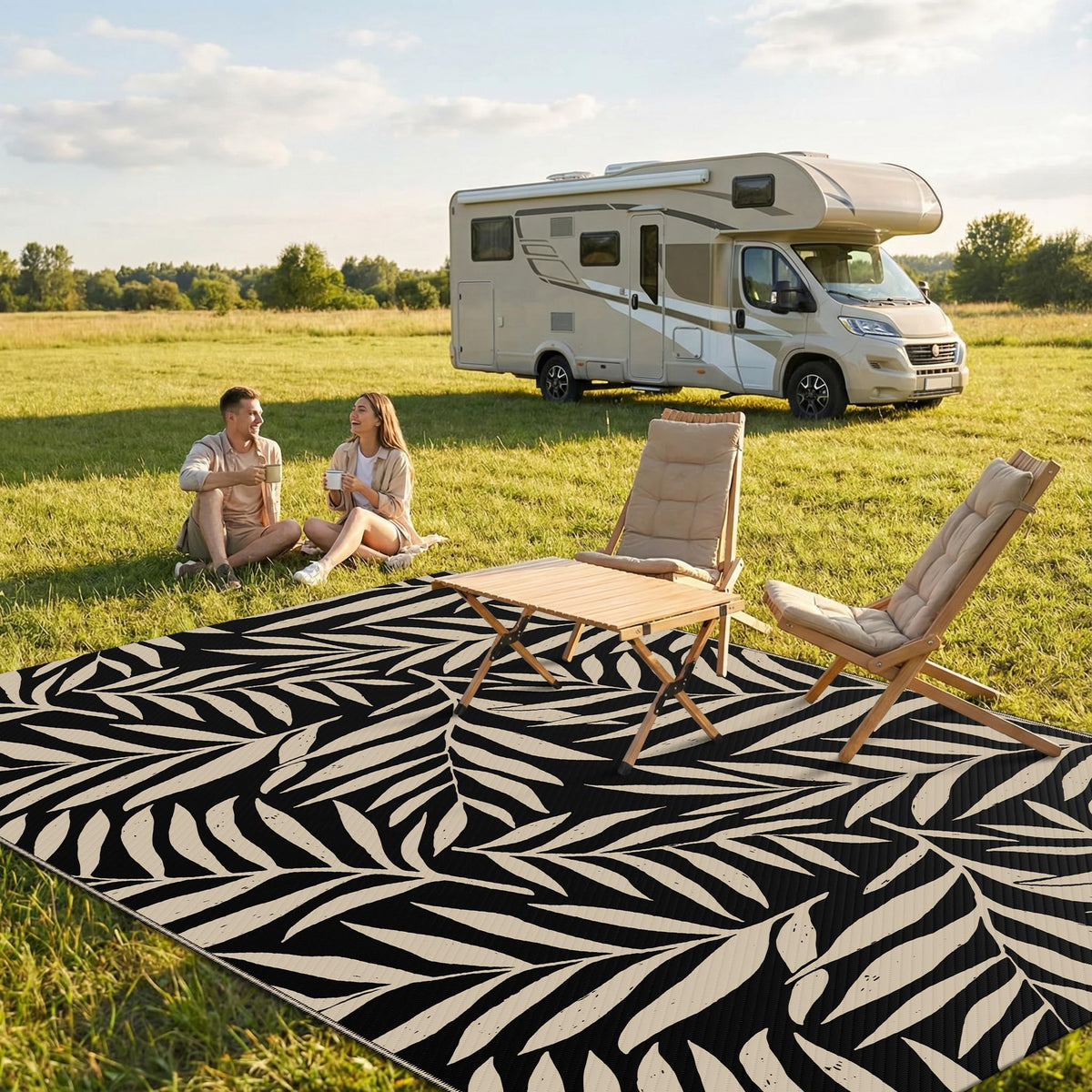 Smiry Outdoor Rug 5x8 waterproof surface supports easy cleanup after outdoor meals or muddy adventures