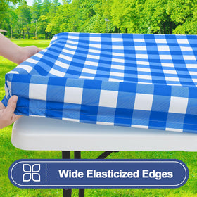 Smiry bench covers, 72x12, shown on benches, elastic edge provides snug fit.
