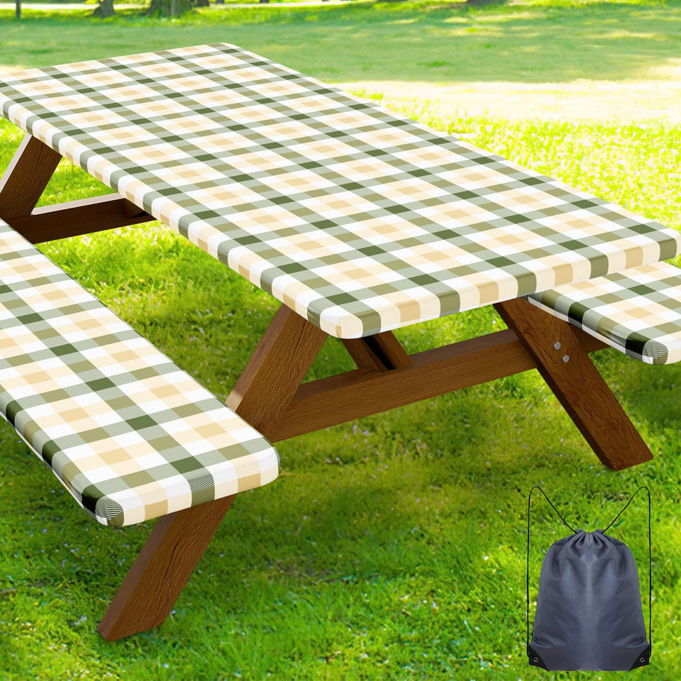 Smiry picnic table cover on a 72-inch table showing durable water resistance for outdoor meals