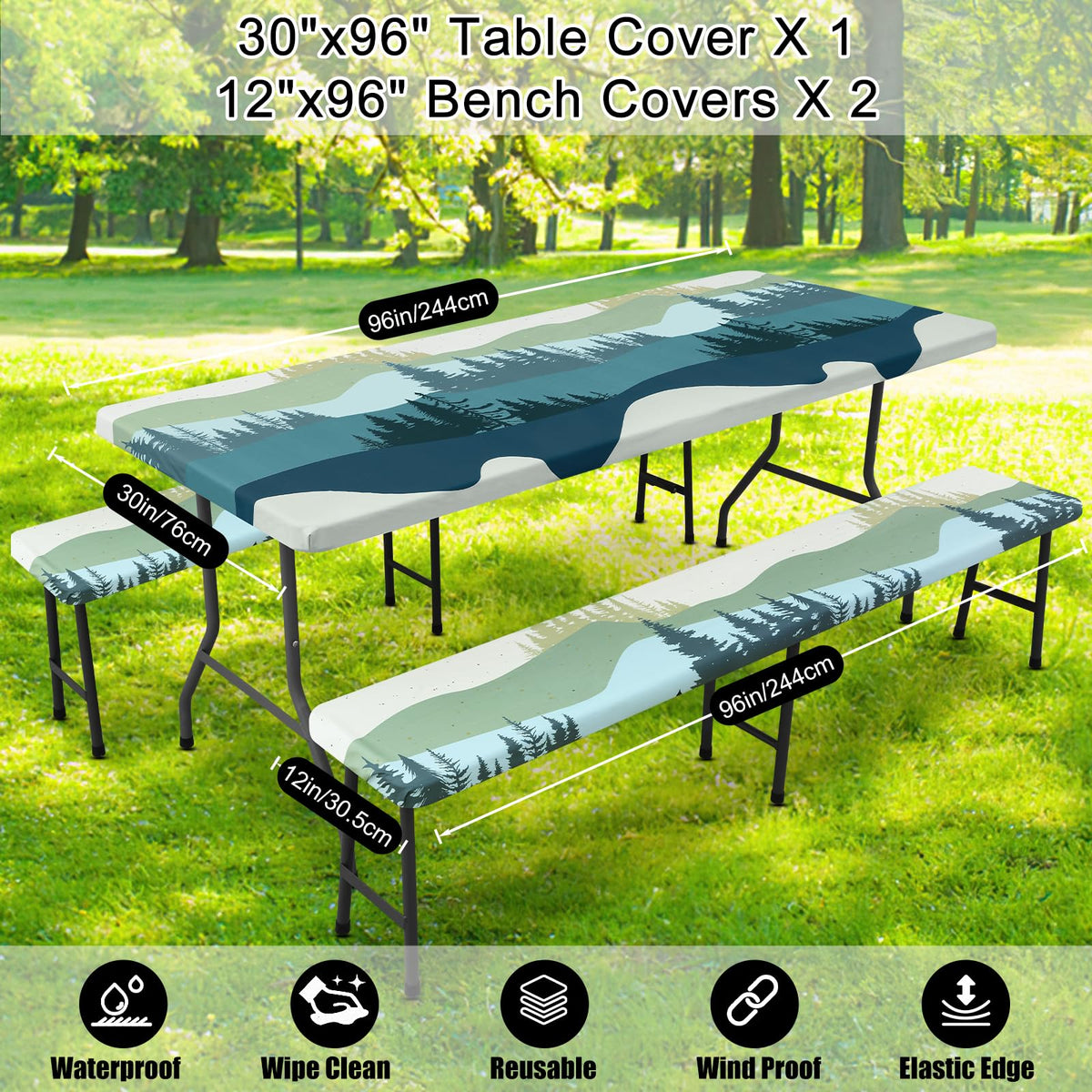 Care and washing instructions for Smiry table cover set in a dry, clean space.