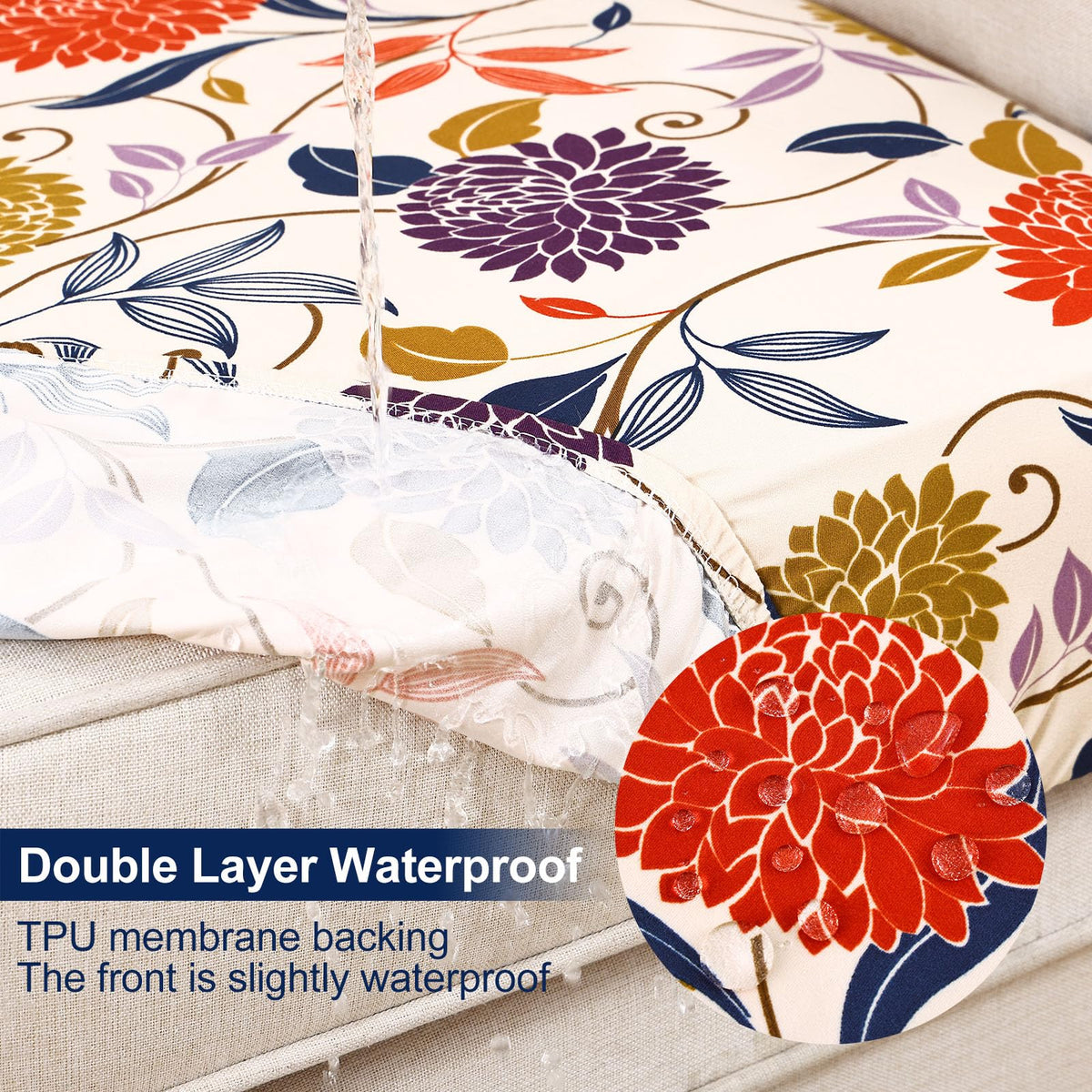 Smiry orange stretch cushion cover shows secure fit on irregular seat shapes