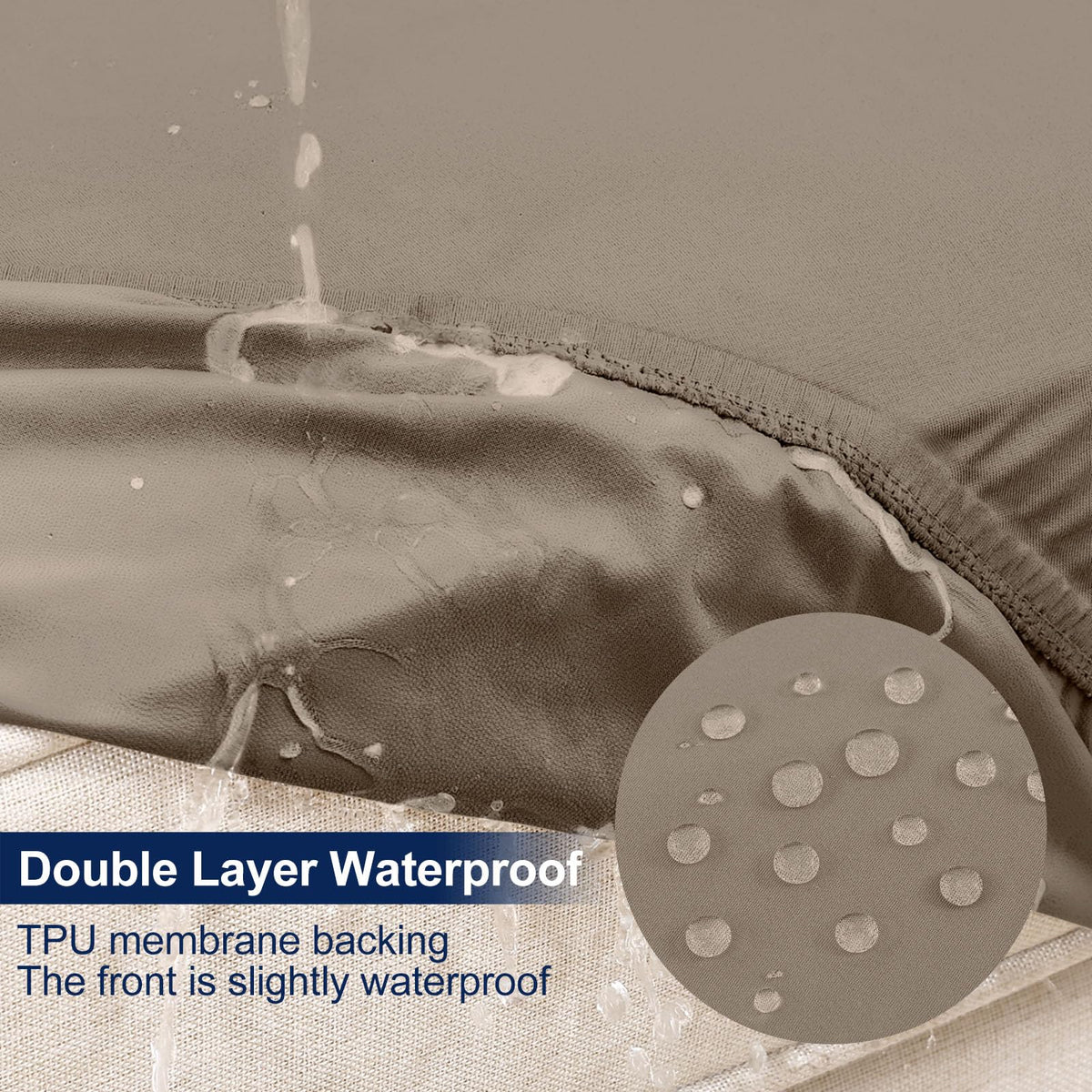 Close-up of Smiry TPU-backed waterproof layer protects cushions.