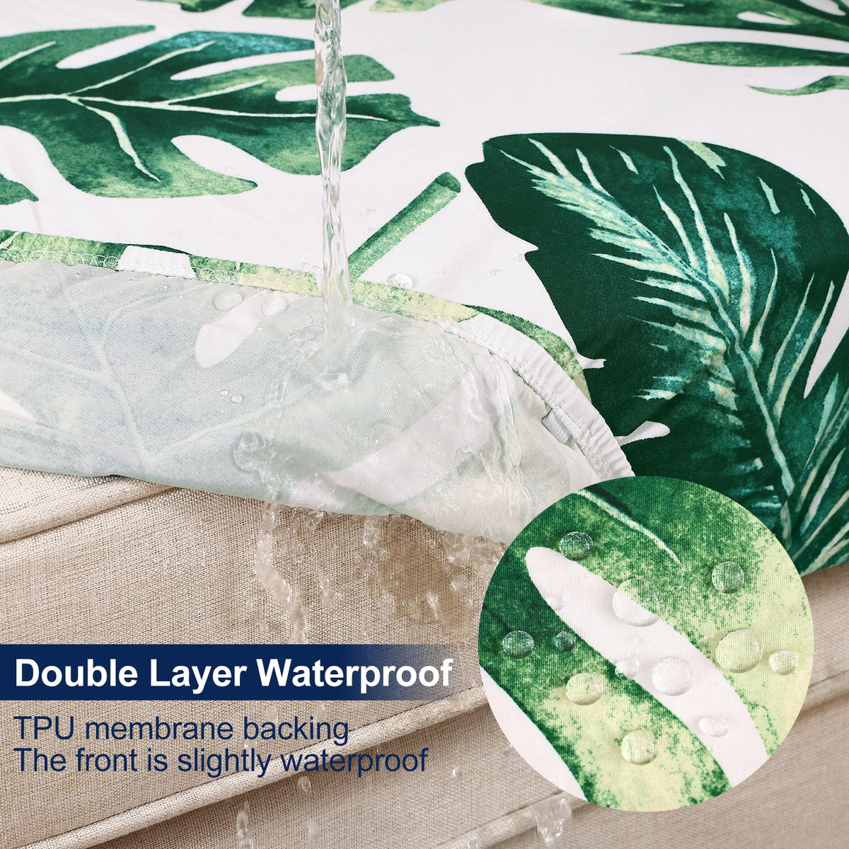 Smiry outdoor cushion cover close-up on material texture and stretch for durable, secure fit