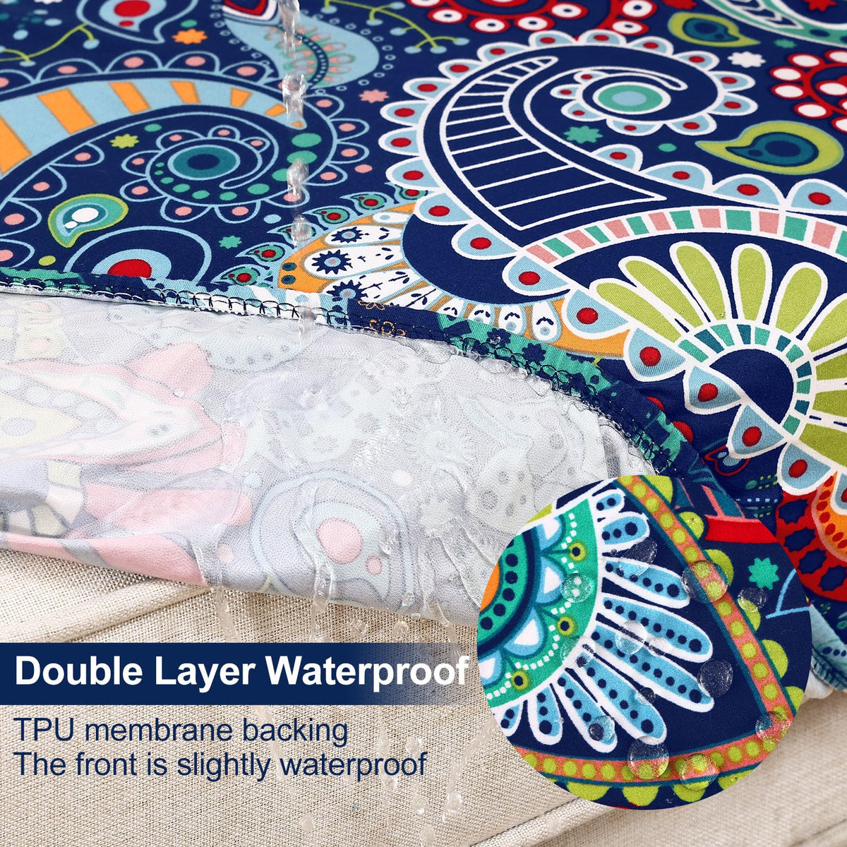 Smiry stretch-fit outdoor cushion cover shows secure fit for varied seats