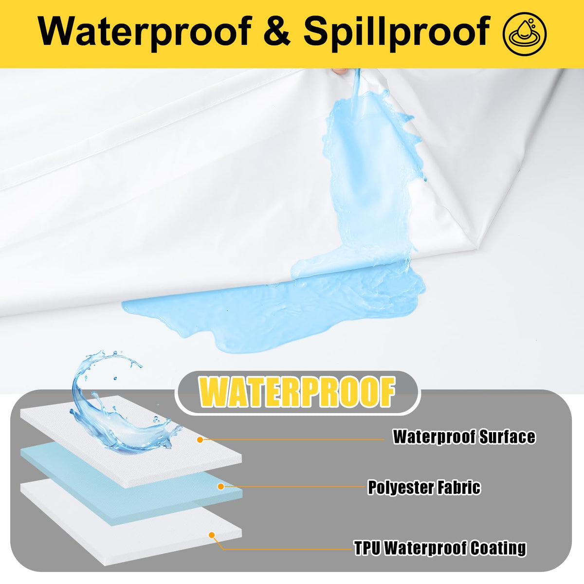 Smiry tablecloth waterproof beading surface makes cleanup quick after spills.