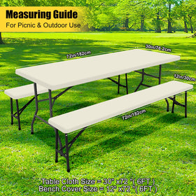 Smiry versatile beige tablecloth for camping, picnics, weddings and events.