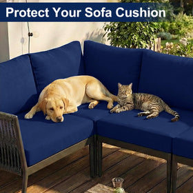 Smiry navy blue cushion cover safeguards seats in pet-friendly homes.