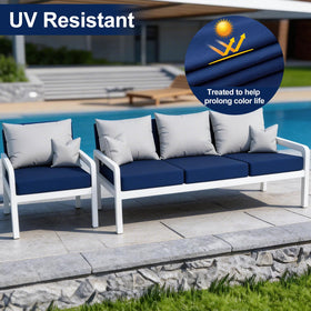 Smiry navy blue cover shields cushions from dirt, scratches, and pet hair.
