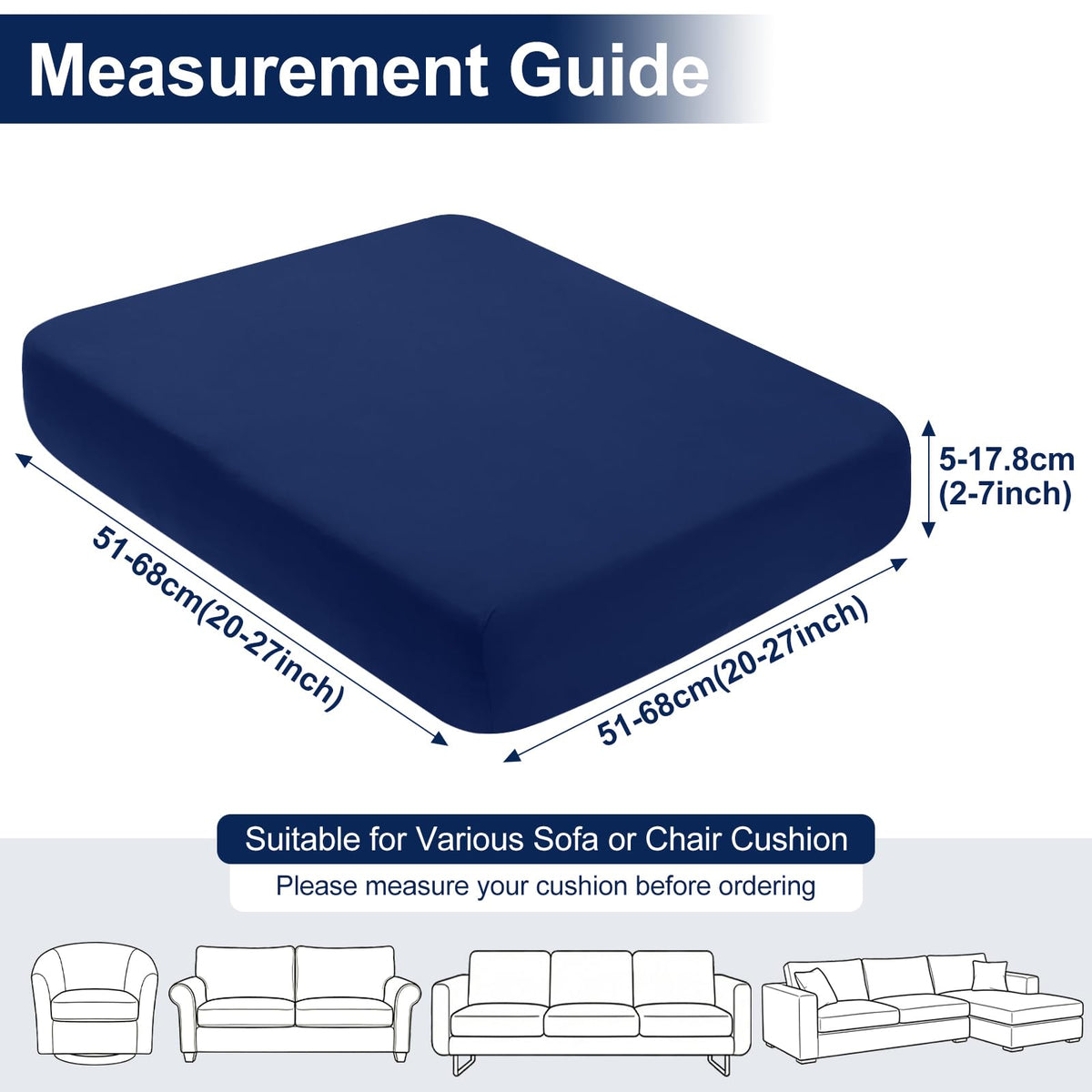 Smiry UV-protected navy blue cushion cover helps color stay vibrant.