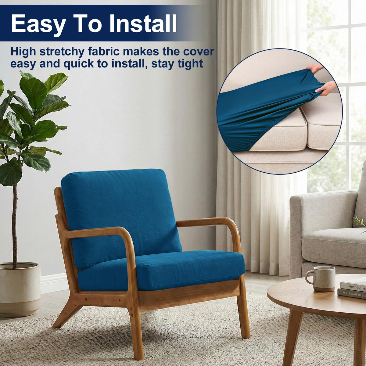 Smiry UV-treated fabric helps maintain peacock blue color on sunny patios