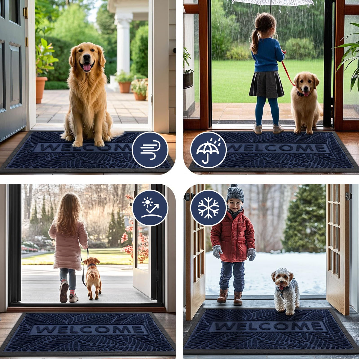 Smiry Welcome Mat suitable for indoor and outdoor use in various spaces.