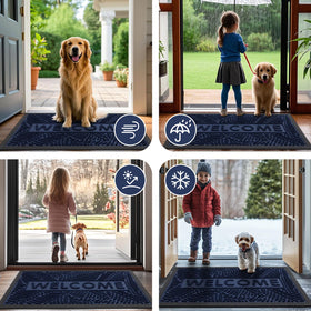 Smiry Welcome Mat suitable for indoor and outdoor use in various spaces.