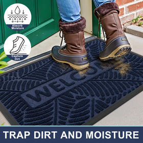 Smiry Welcome Mat with non-slip backing stays in place on wet surfaces.