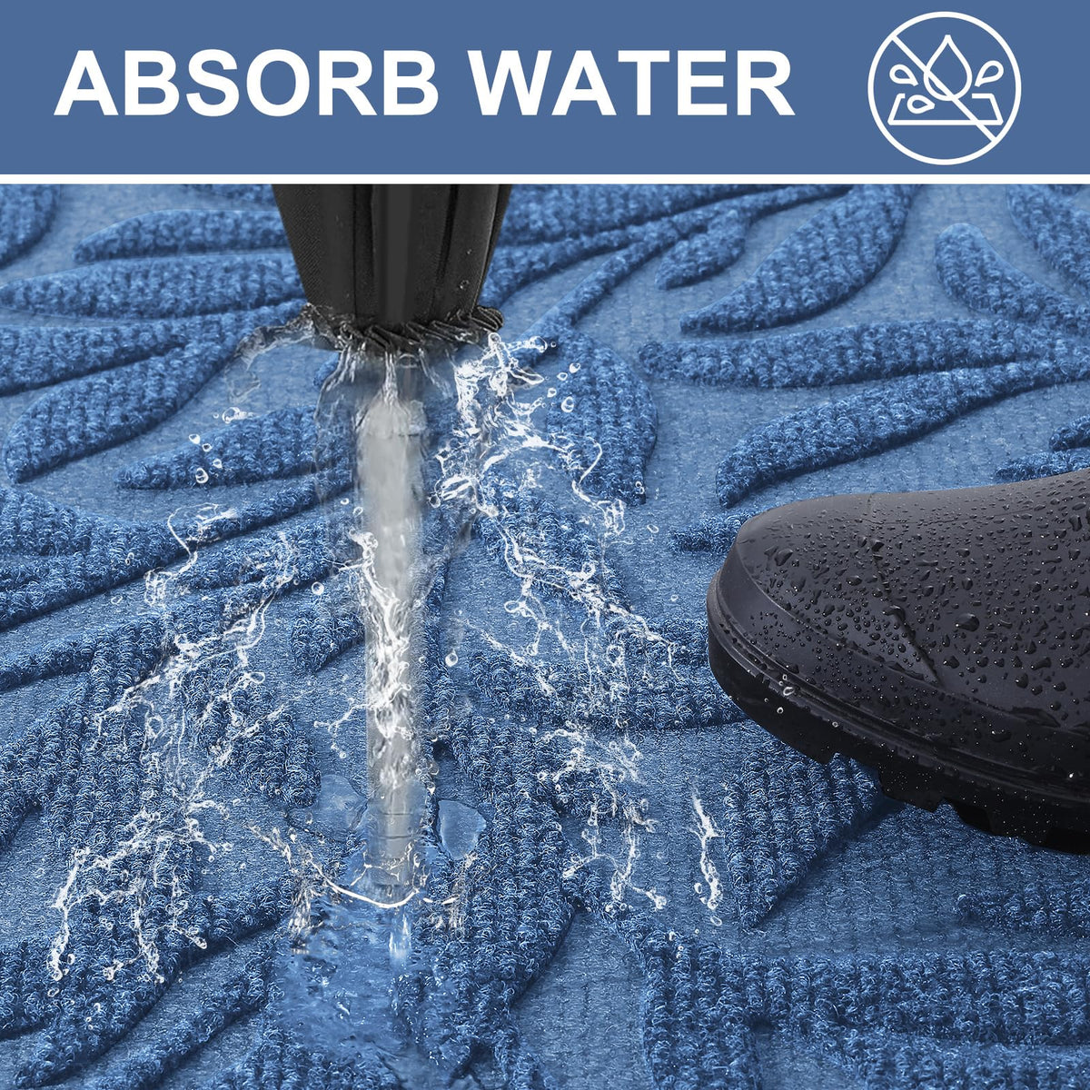 Smiry mat features woven polyester that absorbs moisture and traps dust at the threshold.