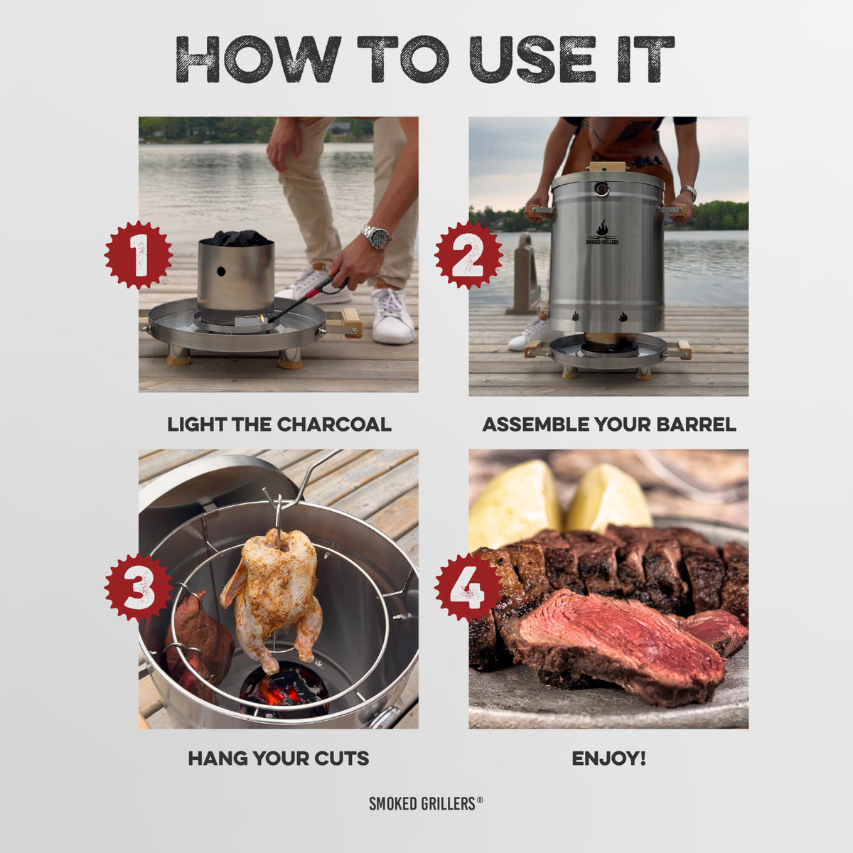 Smoked Grillers barrel smoker crafted from sturdy 304 stainless steel.