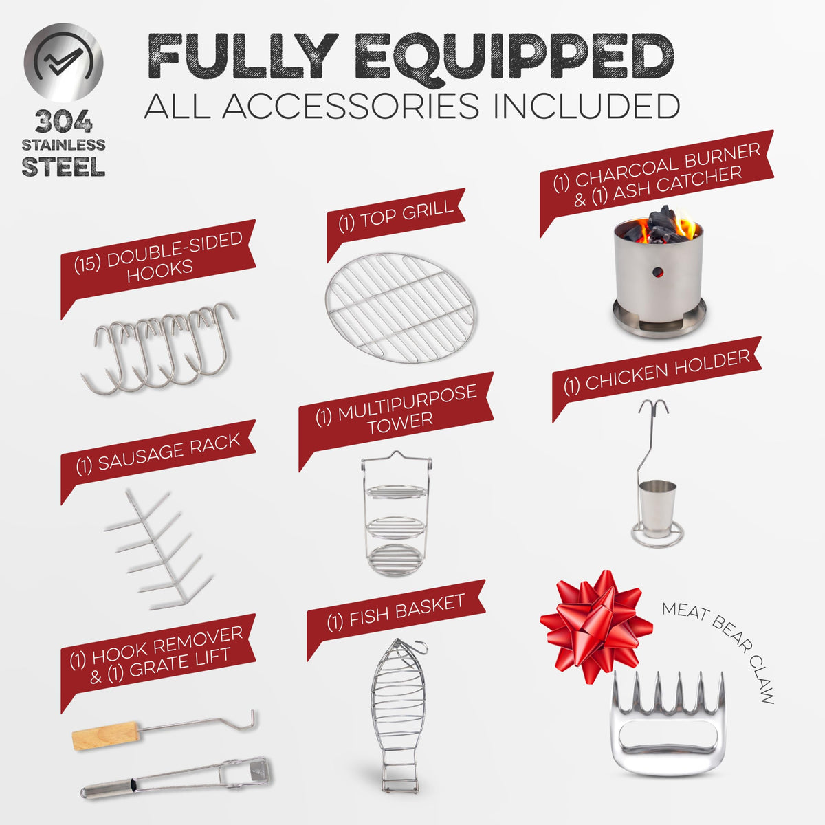 Smoked Grillers barrel smoker complete kit with thermometer and accessories.